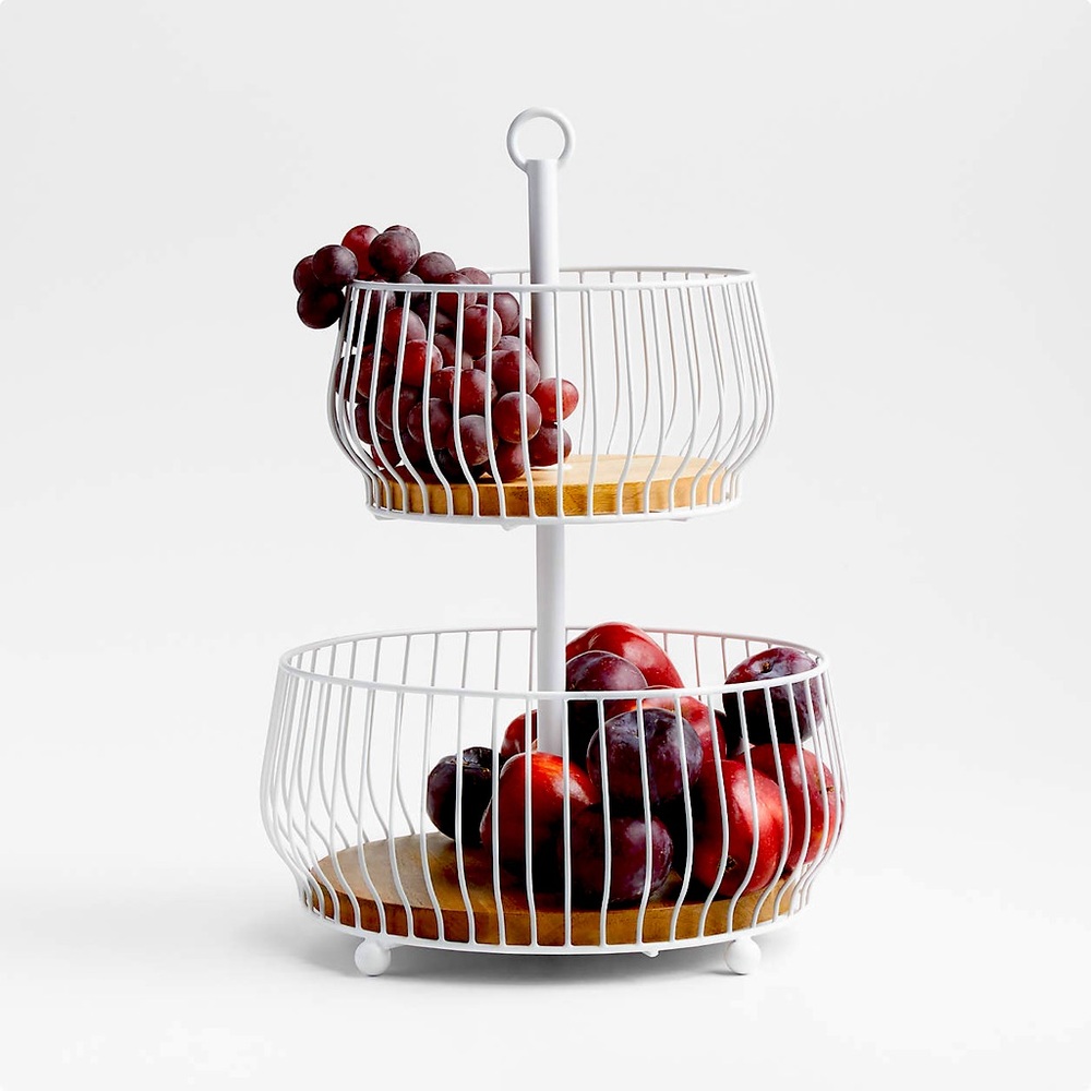 Crate & Barrel - NS Cora 2-tier (Fruit) Basket White Wood